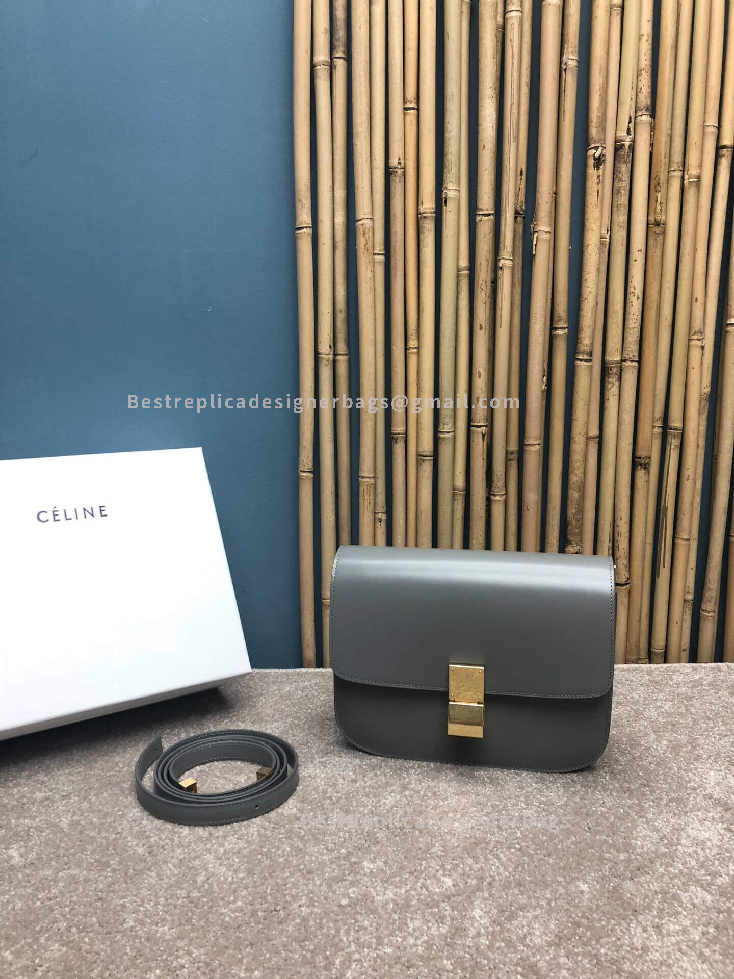 Celine Medium Classic Box Bag Grey Smooth Calfskin